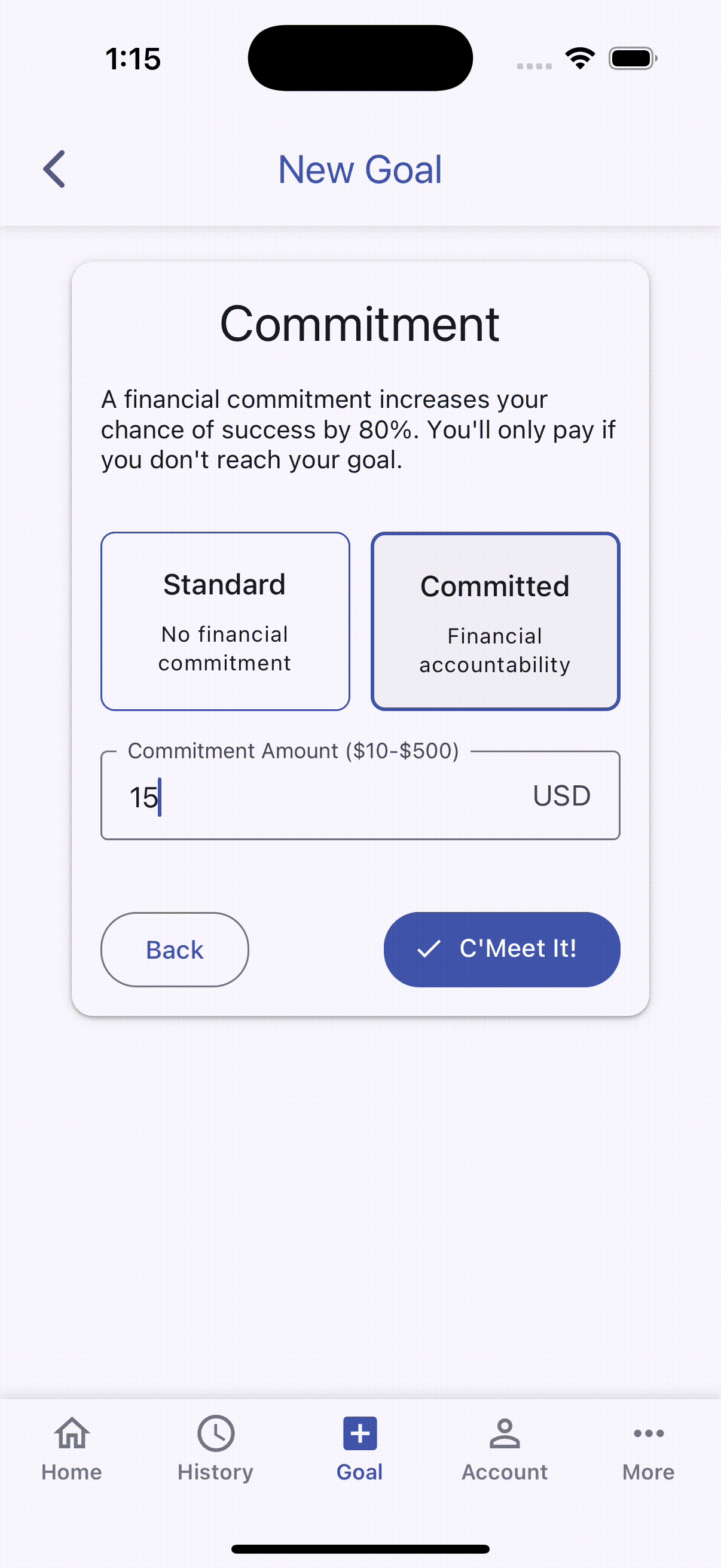 Set meaningful goals interface