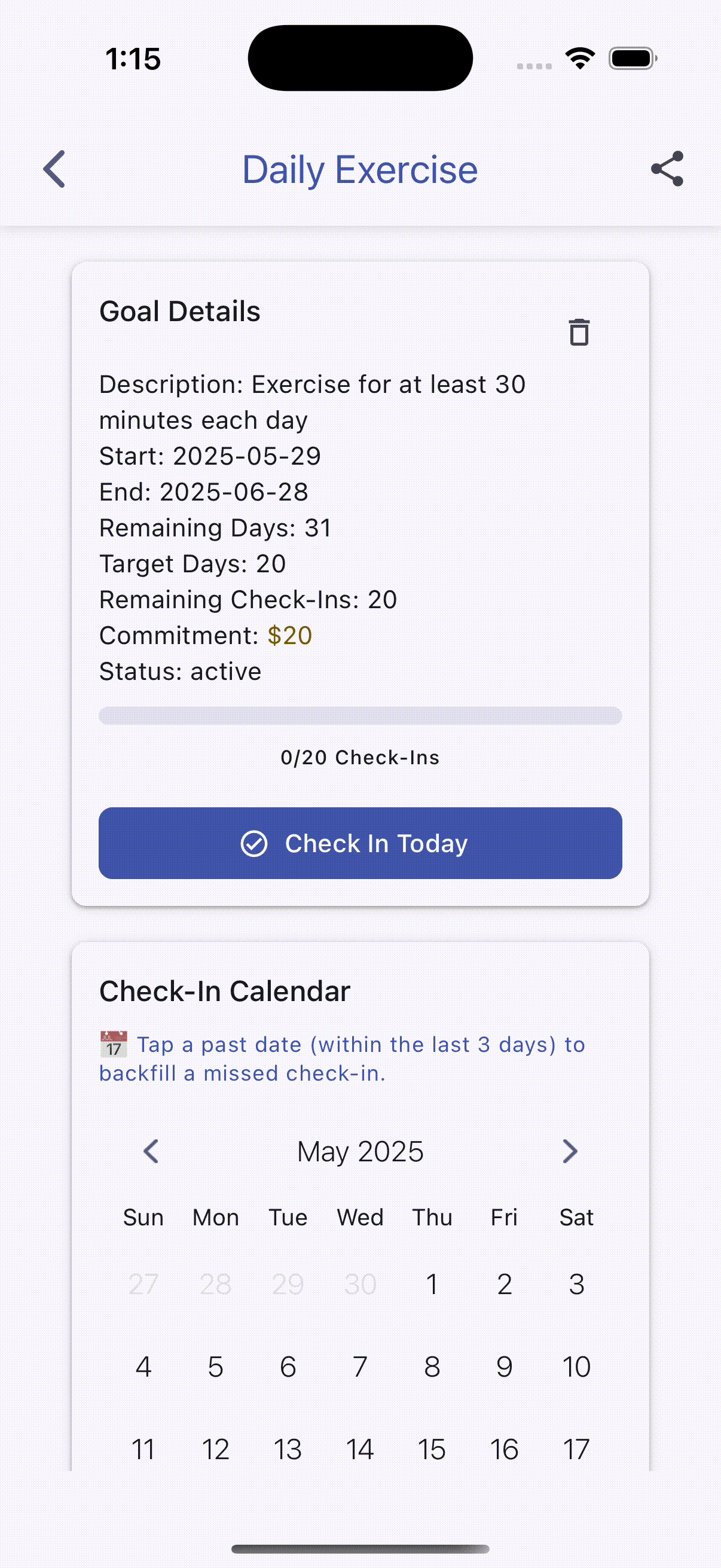 Stay accountable interface